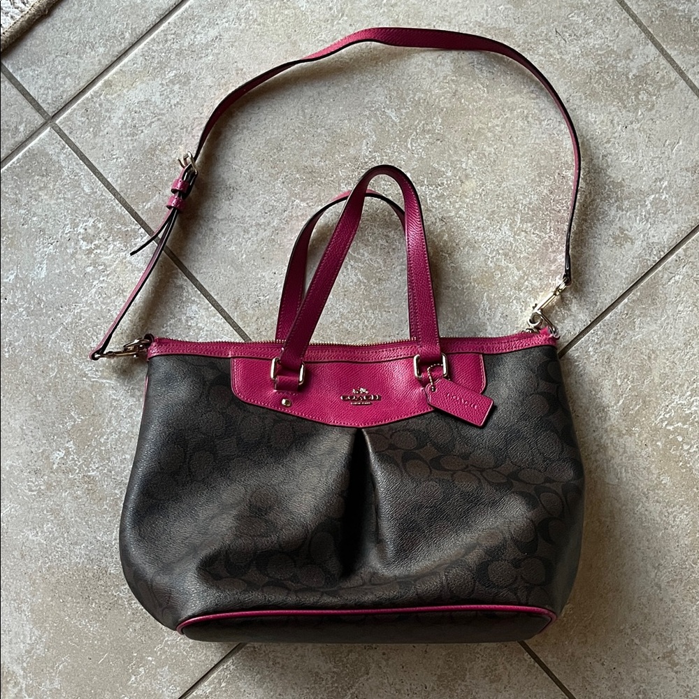 Coach Brown and Pink Shoulder Bag with handles too!